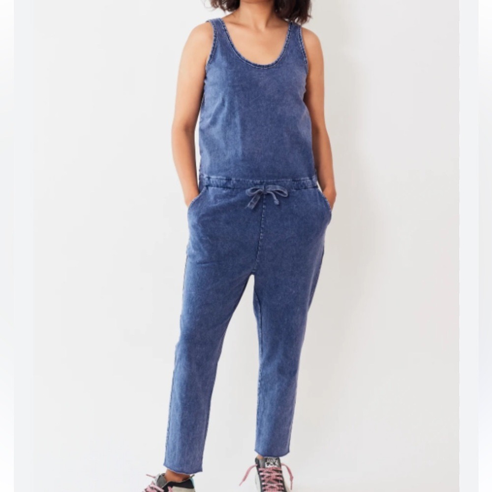 Frank & Eileen SZ LGE Tank Jumpsuit in Mineral Blue cotton Jersey